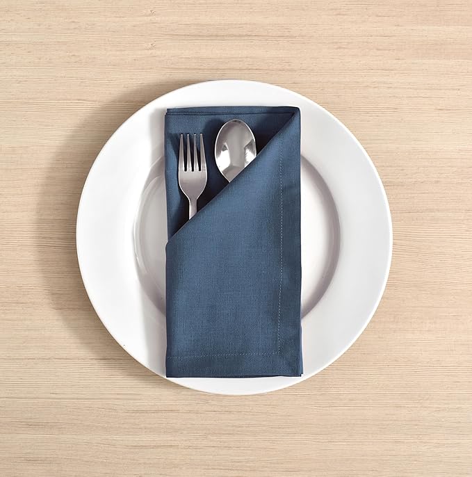 FINGERCRAFT Dinner Cloth Napkins, Cotton Linen Blend Mitered Corner Napkins Cloth 4 Pack Natural Premium Quality for Every Day Use, Parties, Easter, Thanksgiving, Weddings, 18x18 inch Stellar Blue