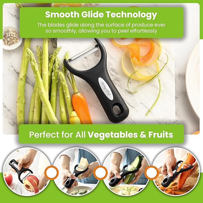 Spring Chef Stainless Steel Y Shaped Vegetable Peeler for Kitchen - Heavy Duty Potato Peeler with Ultra Sharp Blades & Soft Grip Handle for Apple, Carrot, Cucumber, Veggie, Fruit, Citrus - Black
