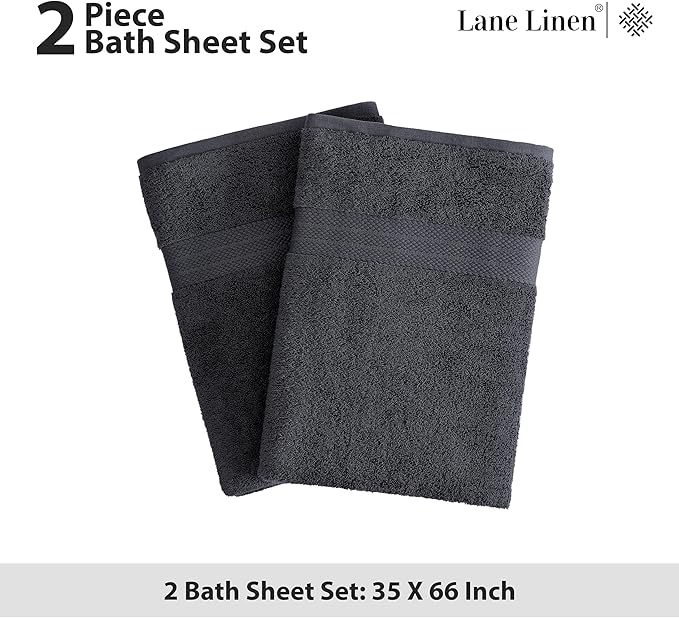 LANE LINEN Bath Towels Large - 2 Pack - 100% Cotton Bath Sheet - Fade Resistant, Machine Washable & Highly Absorbent - Oversized Luxury Towels for Bathroom - Hotel Quality Black Towels
