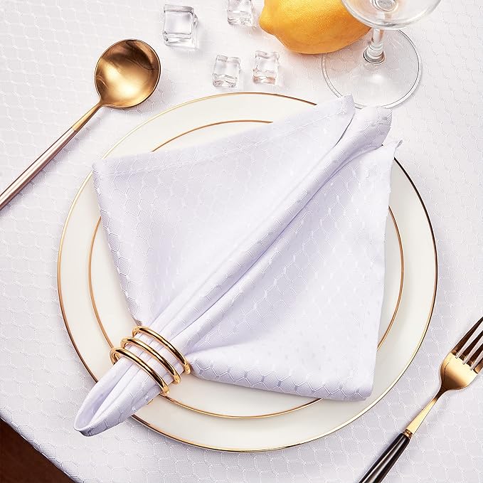 Cloth Napkins Set of 8 – Square 17x17 Inch Jacquard Fabric Polyester Washable Reusable Cloth Napkins for Kitchen Dinner Dining Restaurants Wedding Party Banquet Table (White)