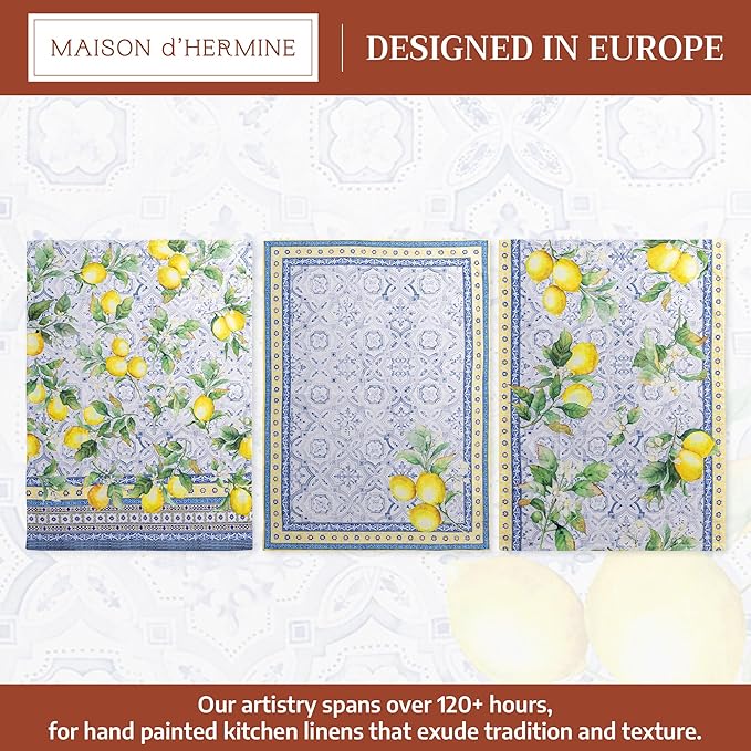 Maison d' Hermine Kitchen Towels Set of 3 100% Cotton 27.50" x 20" Reusable Cloth Tea Dish Towels Absorbent with Hanging Loop for Kitchen Gifts for Mothers Day Spring/Summer (Citrus)