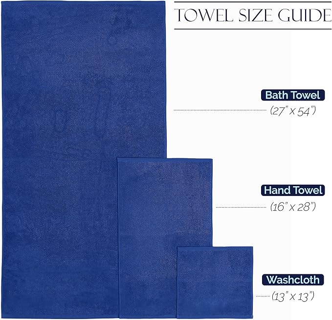 Elegant Comfort Premium Cotton 8-Piece Towel Set, Includes 4 Washcloths, 2 Hand Towels and 2 Bath Towels, 100% Turkish Cotton - Highly Absorbent and Super Soft Towels for Bathroom, Royal Blue