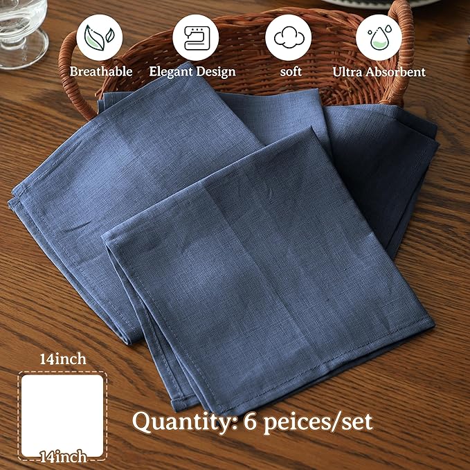 Simple&Opulence Linen Napkins Set of 6 – 100% Pure Linen Napkins for Spring, Easter, Mothers Day,Wedding, Party, Everyday Use Machine Washable and Reusable 14" x 14" Classic Blue