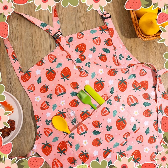 2 Pack Kids Apron, Cute Cooking Aprons, Waterproof Art Apron with Pockets, Toddler Painting Artist Apron Adjustable