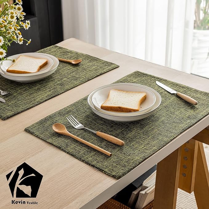 Kevin Textile Christmas Placemats, Set of 4 Heat-Resistant Placemats for Kitchen Table, Washable Durable Linen Table Mats Woven Placemats (4 Pcs, 13"x19", Peridot Green)