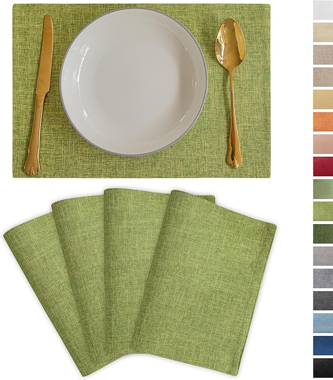Demetex Spring Green Placemats Set of 4 Linen Textured Table Place Mats Heat Resistant Fabric Plate Mats for Party Holiday Dining Kitchen, Lime Green