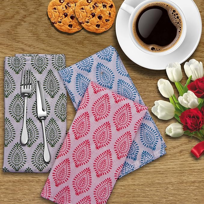 DIYANAIMPEX 10 Pc Cotton Cloth Napkins Hand Block Print Hand Made Size 16x16 Inch Printed Home Decor Indian Eco Friendly Mix Lot Dinner Napkins (Paisley)