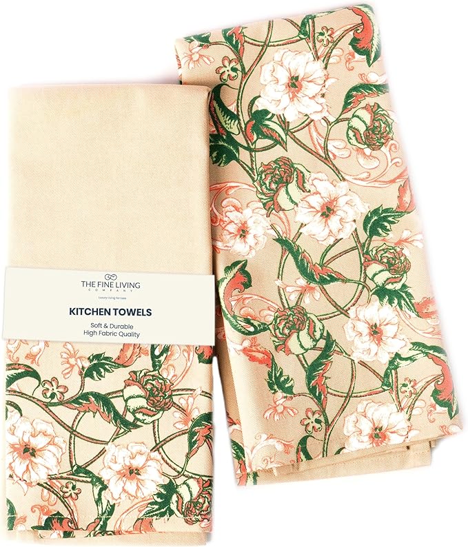 The Fine Living Co. 100% Cotton Kitchen Towels Set of 2, 18 x 28 inches, Ornamental Printed Dish Towels, Kitchen Hand Towels, Boho Tea Towels- Multifunctional, Stylish, Absorbent, Soft