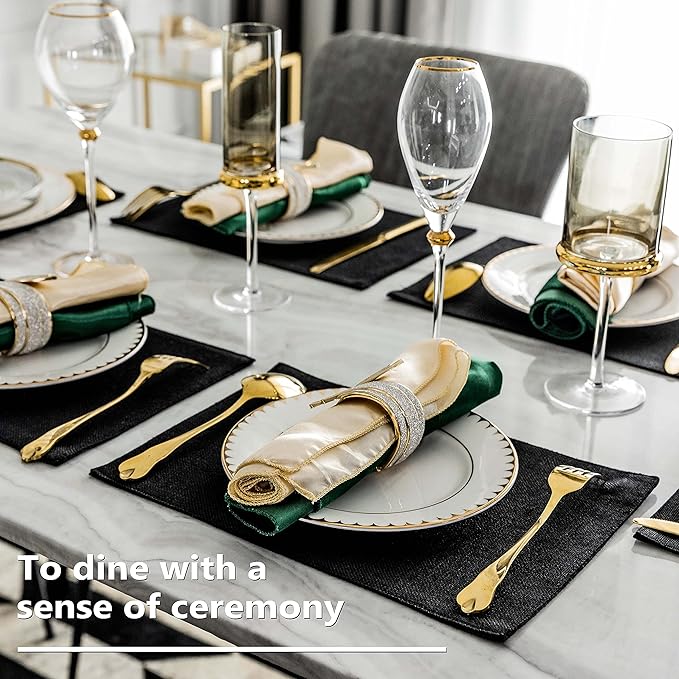 Home Brilliant Black Placemats Set of 6 Heat Resistant Dining Table Fall Place Mats Kitchen Cloth Table Mats, Black