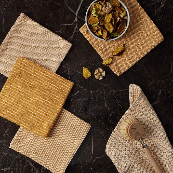 DII Everyday Kitchen Collection Assorted Dishcloth Set, 12x12, Honey Gold, 5 Count