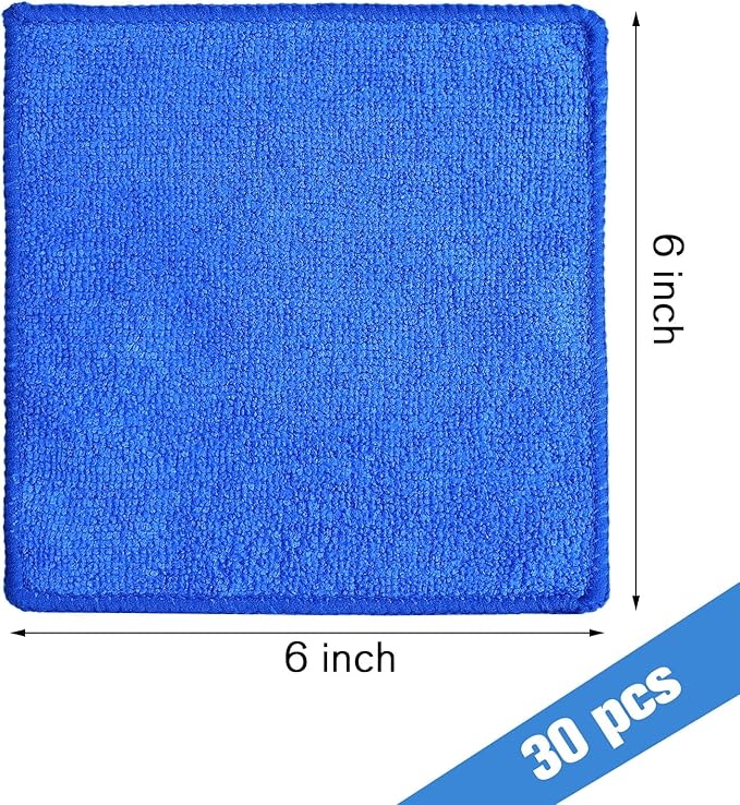 Tanlade Cleaning Cloth Dry Erase Cloth Cleaning Rags Reasonable Kitchen Towels Microfiber Towels Cars Wash(6 x 6 Inch,Blue,30 Pcs)