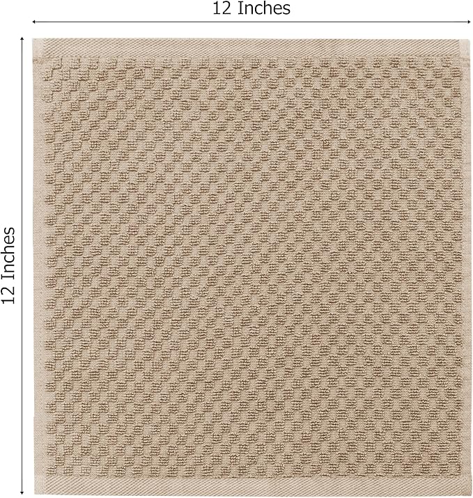 COTTON CRAFT Euro Spa Waffle Wash Cloth - Set of 12 Luxury Pure Ringspun Cotton Waffle Weave Bathroom Face Towel - Everyday Absorbent Hotel Gym Shower Beach Kitchen Travel Dorm - 12x12 inches - Linen