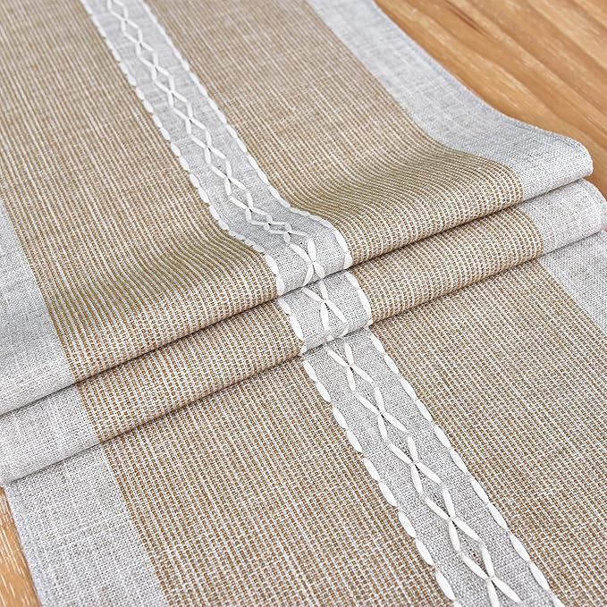 Farmhouse Braided Striped Table Runner Rustic Embroidery Coffee Table Runners for Decorations Weddings Holiday Brown 13x36inch
