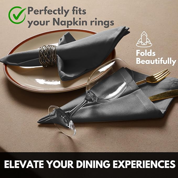 Cloth Napkin 100% Cotton 17"x17" Decorative Washable Table Napkins Set of 12 for Dining, Holidays, Buffet Parties & Wedding Use - Gray