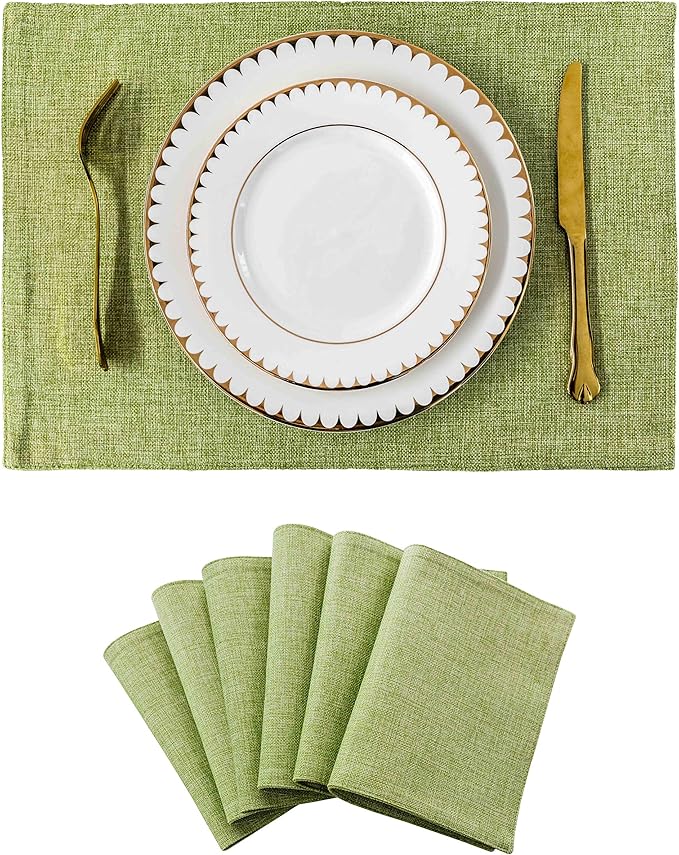 Home Brilliant Cloth Placemats Set of 6 Heat Resistant Dining Table Place Mats Kitchen Table Mats for Spring Holiday Dinner Decor, Grass Green