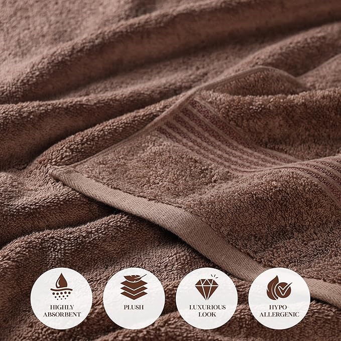 Superior Egyptian Cotton 3-Piece Towel Set, Basic Towels For Bathroom, Home Decor, Guest Bath, Shower, Apartment, Included 1 Face, 1 Hand, 1 Bath Towel, Washcloth, Quick Dry, Mocha