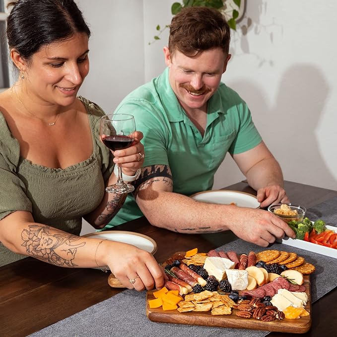 Acacia Wood Cutting Board and Chopping Board with Handle for Meat, Cheese Board, Vegetables, Bread, and Charcuterie - Decorative Wooden Serving Board for Kitchen and Dining Room, Large 17" x 13"