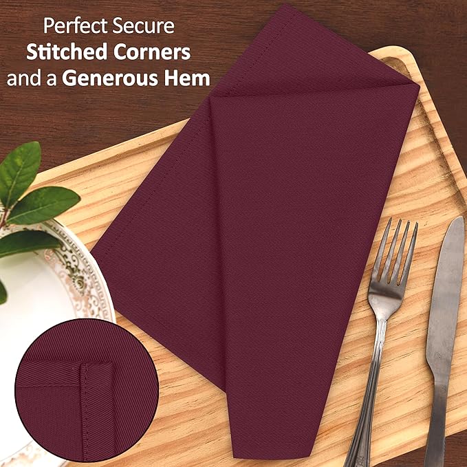 Ruvanti Cloth Napkins Set of 12, 18x18 Inches Napkins Cloth Washable, Soft, Durable, Absorbent, Cotton Blend. Table Dinner Napkins Cloth for Hotel, Weddings, Dinner, Christmas Parties - Burgundy