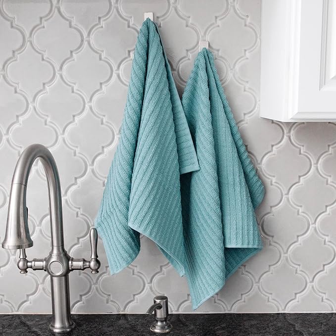 Ritz Royale Collection 100% Combed Terry Cotton, Highly Absorbent, Oversized Kitchen Towel Set, 28" x 18", 2-Pack, Solid, Dew