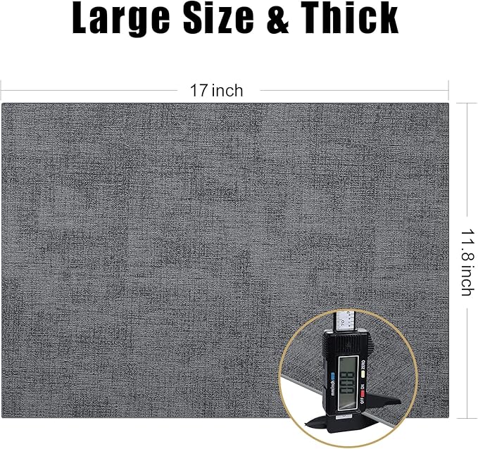 Homaxy Faux Leather Heat Resistant Placemats for Dining Table Set of 8, Waterproof Wipeable Washable PU Table Mats, Easy to Clean Anti-Slip Place Mats, 11.8" x 17", Dark Grey