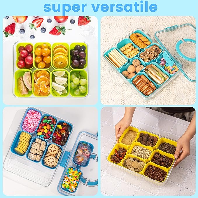 Dingerjar Divided Serving Tray with Lid and Handle - Snackle Box Charcuterie Container for Portable Snack Platters Organizer for Candy, Fruits, Nuts, Snacks - Perfect for Party, Entertaining, Yellow