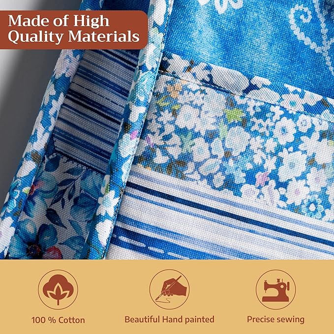 Maison d Hermine Summer Blue 100% Cotton Easter Double Oven Glove with Loop Heat Resistant for BBQ | Cooking | Baking | Grilling | Microwave | Barbecue | Spring/Summer (7.5 Inch by 35 Inch)