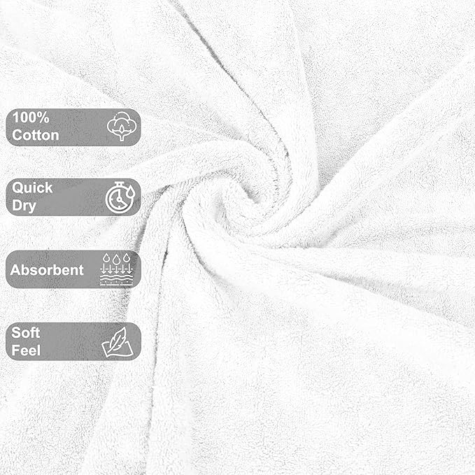 GOLD TEXTILES Premium White 100% Cotton Bath Towels Set (24 Pack, 24 x 50 Inch) High Absorbency Multipurpose Quick Drying Pool Gym Hotel Spa Bath Towel (24, White)