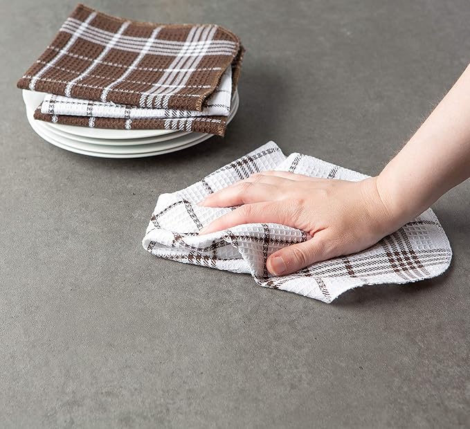 DII Waffle Weave Kitchen Collection, 100% Cotton, Dishcloth Set, Mocha Brown 12 Piece
