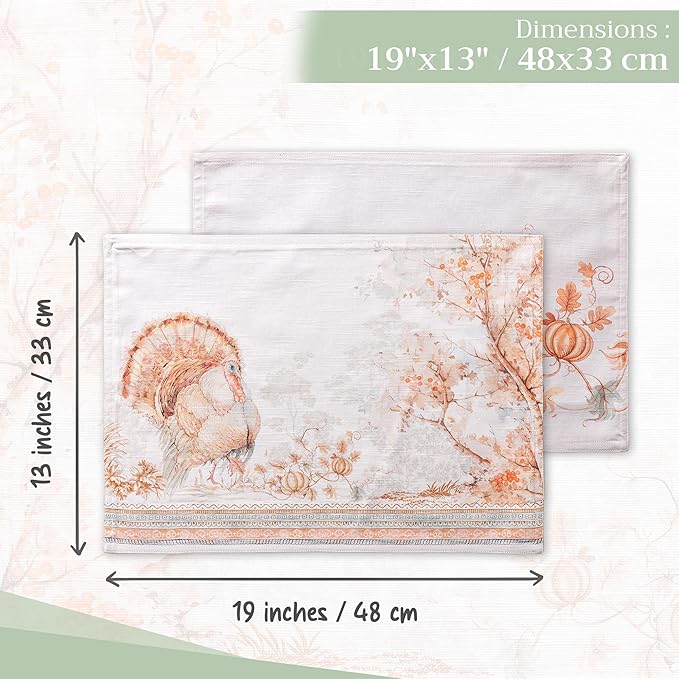 Maison d' Hermine Placemats Set of 4 100% Cotton Washable Cloth Place Mats, Reusable Table Mats for Thanksgiving Christmas Decorations Kitchen Dining Party Wedding (Giving Thanks, 13" x 19")