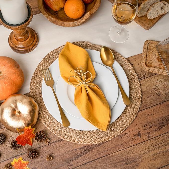 Blue Needles Solid Cloth Napkins Set of 12 Golden Yellow 100% Cotton Dinner Napkins 18x18 inches - Soft, Reusable, Absorbent & Washable Linen, Ideal for Spring Summer Easter Parties & Everyday Use