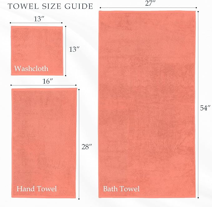 Mocassi Luxury 100% Turkish Cotton 2-Pack Bath Towel Set- Ultra Soft, Quick Dry Highly Absorbent 27 x 54 inch Premium Spa Hotel Quality 2PC Bath Towels - Luxurious Soft Bathroom Towels, Coral