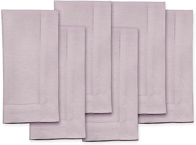Solino Home Linen Napkins Set of 6 - Classic Hemstitch 100% Pure Linen Lilac Dinner Napkins Cloth 20 x 20 Inch for Mothers Day, Spring, Summer - Handcrafted and Machine Washable