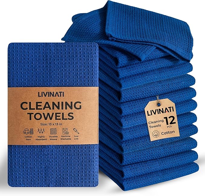 Royal Blue Cotton Cleaning Rags For Housekeeping - Trapos Paños De Limpieza Reutilizables - Kitchen Bar Shop Towel Dish Mop Wash Cloth For House - Reusable Washable Absorbent - 13"x13" 12 Pack