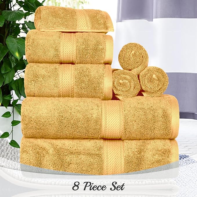 Superior Egyptian Cotton Pile 6-Piece Towel Set, Includes 2 Bath, 2 Hand, 2 Face Towel/Washcloth, Heavyweight, Ultra Soft Luxury Towels, Thick Plush Essentials, Guest Bath, Spa, Hotel Bathroom, Gold