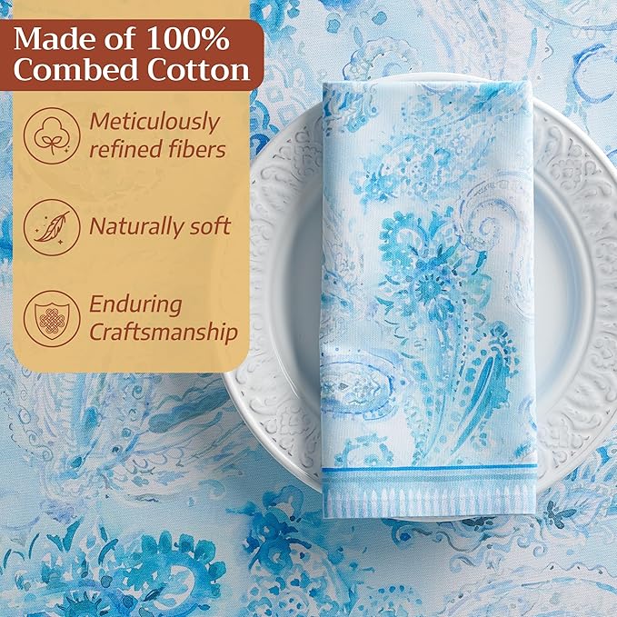 Maison d' Hermine Napkin 100% Combed Cotton Premium 20"x20" Decorative Washable Table Cloth Napkins Set of 4 for Dining, Holidays, Buffet Parties & Wedding Use Campagne - Paisley Blues
