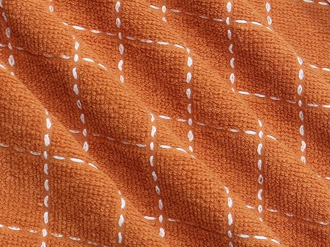 Natural Cotton Dish Cloths Waffle Weave Kitchen Towels,Ultra Absorbent Quick Drying Dish Towels, Soft Comfort Cleaning Cloth Washcloths, Set of 6 (Dark Orange, 12 x 12 Inches)