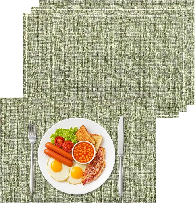 Bloss Green Placemats Set of 4-12x18 Inch WashableTable Place Mats, Fabric Spring Placemats for Kitchen Dining Table Decor, Easy to Clean Summer Placemats Cloth for Holiday Party Decoration