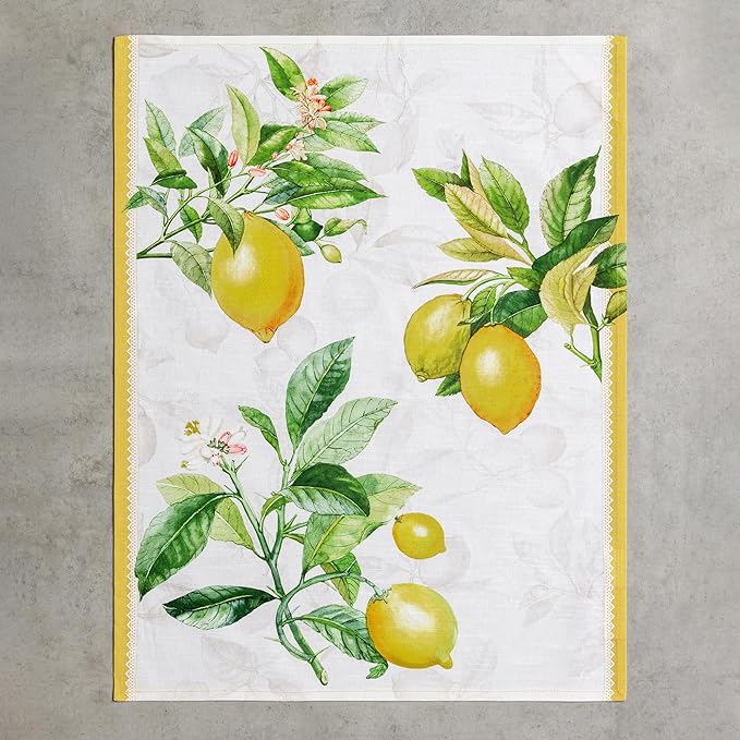 Maison d' Hermine Kitchen Towels Set of 3 100% Cotton 27.50" x 20" Reusable Cloth Tea Dish Towels Absorbent with Hanging Loop for Kitchen Gifts for Mothers Day Spring/Summer (Limoncello)