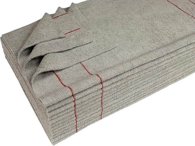 CleanAide Silver-Embedded Microfiber Towels, Edgeless, Lint-Free, Odor-Resistant, Ultra Absorbent, Streak-Free Cleaning for Auto, Home, Kitchen, Glass & Electronics, 16x16 in, 12-Pack, Red Stripes