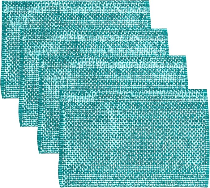 Sweet Home Collection 100% Cotton Placemats for Dining Room Rectangle Two Tone Woven Fabric 13" x 19" Soft Durable Table Mat Set, Set of 4, Turquoise