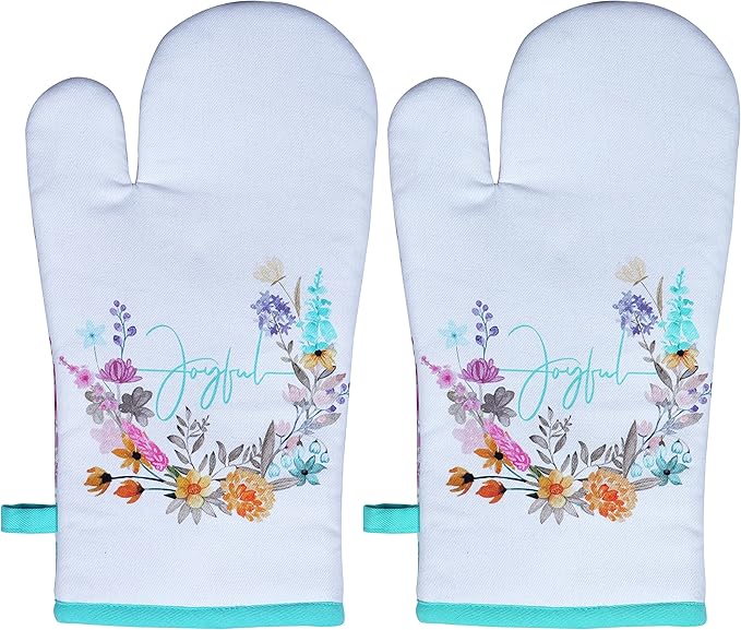 AMOUR INFINI Oven Mitts Set of 1 Quilted Liner with Hanging Loop Non Slip, Heat Resistant, Washable Reusable Oven Mitt (Joyful Floral - 7x13 Inches)
