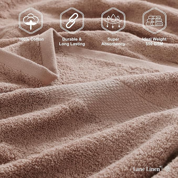 LANE LINEN 100% Natural Cotton Bath Sheets 2 Pack (35"x66") - Ring Spun Extra Large Bath Sheet - Quick Dry, Soft & Absorbent Oversized Shower Towels - Holds Well After Multiple Washes - Taupe