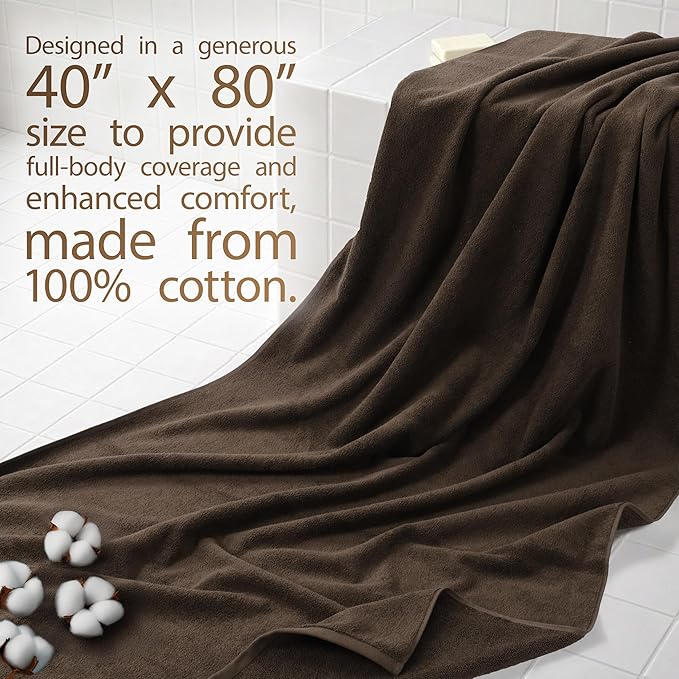 Cotton Paradise 100% Cotton 40x80 Oversized Bath Sheet, Extra Large Turkish Bath Towels for Bathroom, Brown Bathsheet