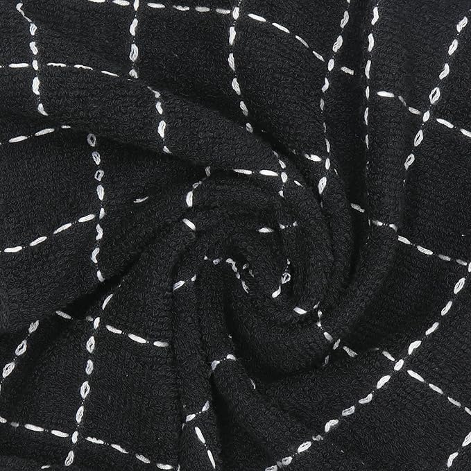 Cotton Terry Dish Cloths, Absorbent Dish Towels for Kitchen Drying, Soft Wash Cloths Multipurpose Dish Rags for Washing Dishes, 12 x 12 Inches, Set of 6 (Black)