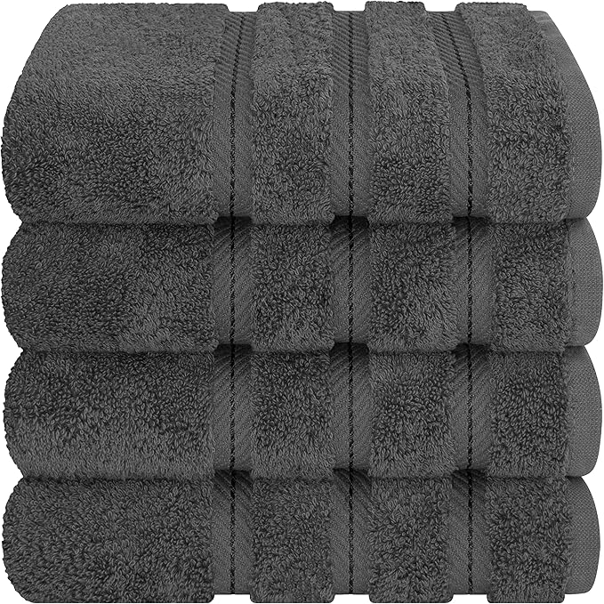 American Soft Linen Luxury Hand Towels for Bathroom, 600 GSM Heawy Weight 16x28 Size 100% Cotton Turkish 4 Piece Hand Face Towel Set, Dark Gray Hand Towels