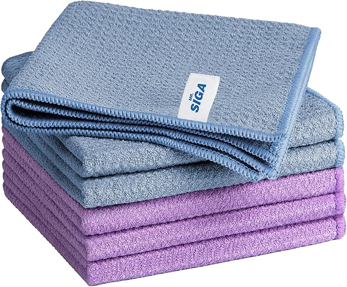 MR.SIGA Waffle Pattern Cleaning Cloths, Reusable Absorbent Microfiber Cleaning Cloths, Lint Free Microfiber Kitchen Towels, 6 Pack, Grayish Blue, 11.8 x 11.8 inch