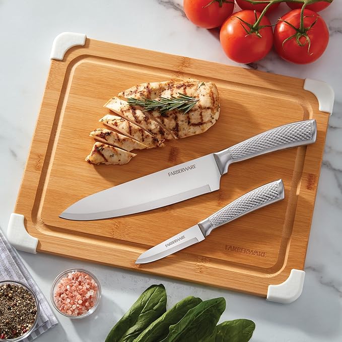Farberware Nonslip Bamboo Cutting Board with Juice Groove, 11x14 Inch, White
