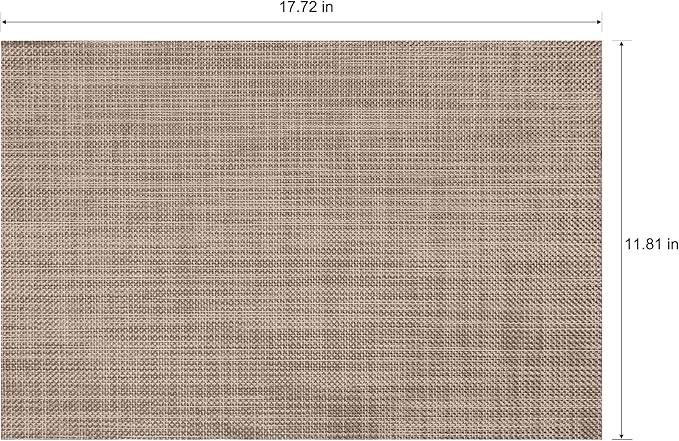 Placemats Set of 6 Washable Indoor/Outdoor Vinyl Place Mats for Dining Table Durable Non-Slip Heat Resistant PVC Weave Table Mats（Khaki）