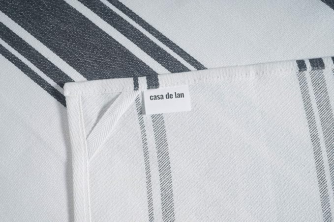 Kitchen Towels Set – Pack of 6 (20’’ x 30’’) Extra Large Premium Cotton Dish Towels for Kitchen – Super Striped Towels – Absorbent – 100% Cotton – with Hanging Loop – Dark Grey