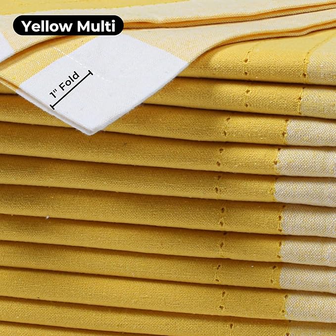 Homidate Cotton Cloth Napkins Set of 12 – 20x20 Yellow Multi Double Hemstitched – Machine Washable Fabric Dinner Napkins for Weddings, Parties & Table Settings